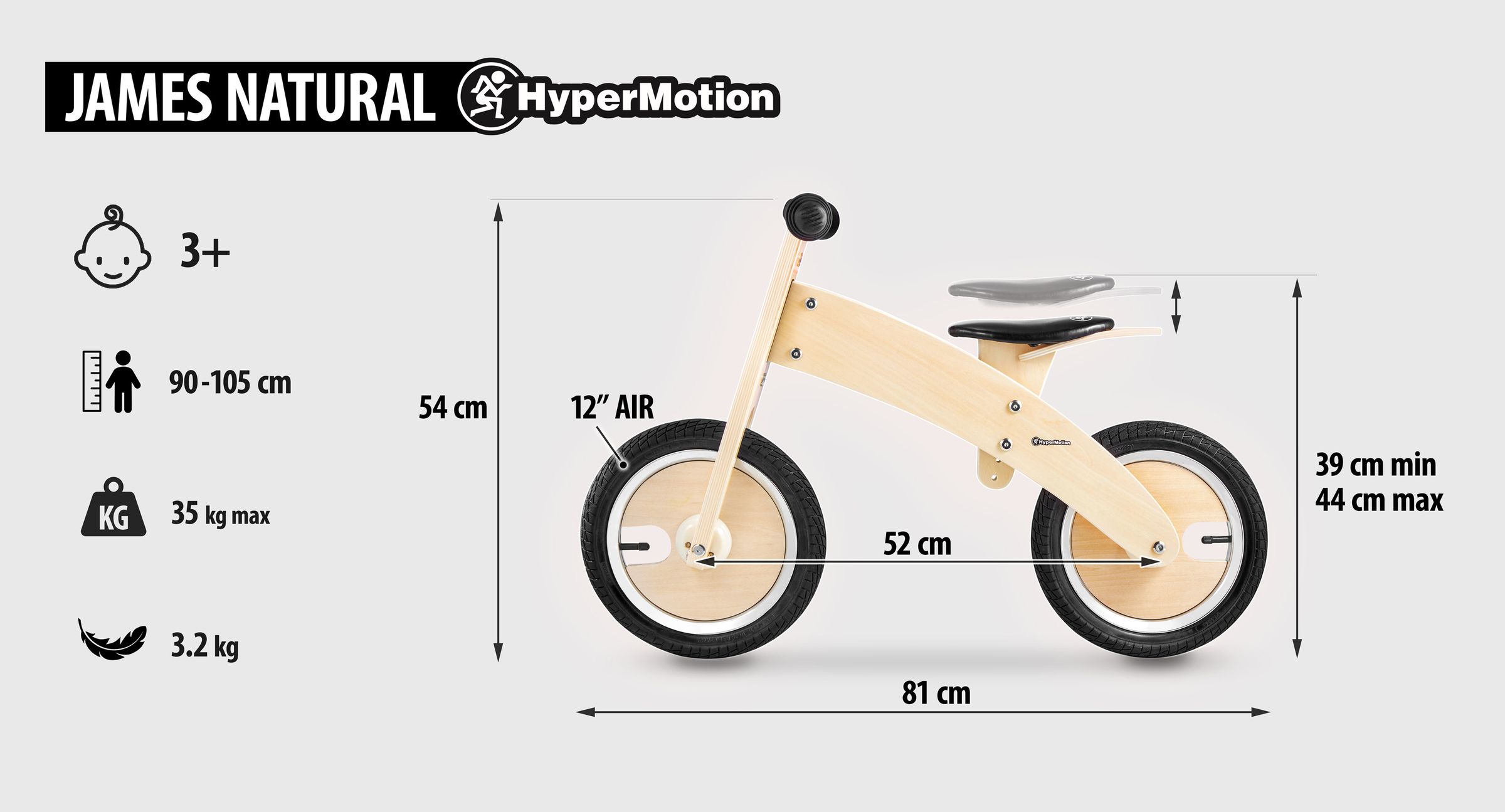 Bicicleta de equilibrio ligera para niños 3+ HyperMotion JAMES