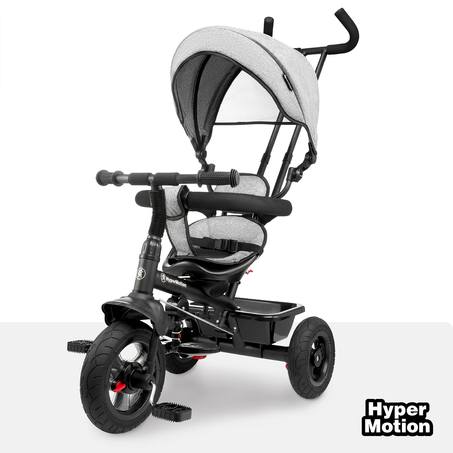 Triciclo para niños de 1 a 4 años - TOBI FREY - color gris - giratorio - ruedas hinchables + empujador