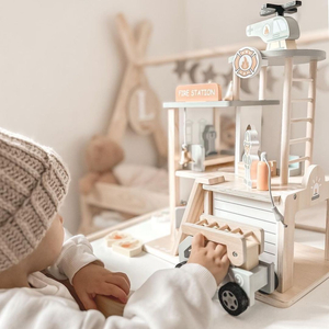 Parque de bomberos de madera con accesorios, parque de bomberos