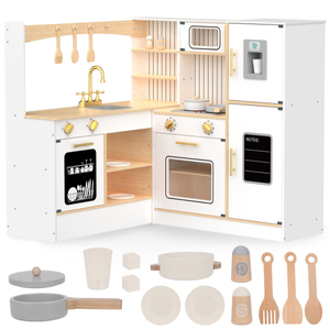 XXXL cocina de esquina interactiva de madera con frigorífico, microondas, horno, lavavajillas y accesorios - blanco