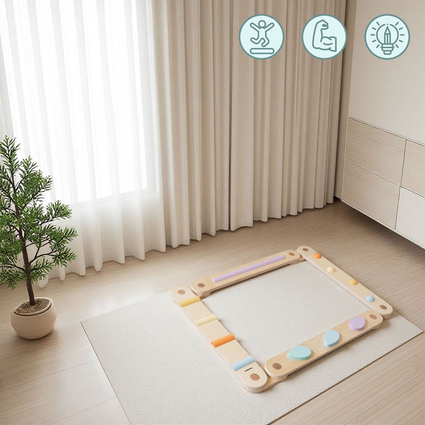 Gran recorrido sensorial de madera - pista de equilibrio - 9 elementos