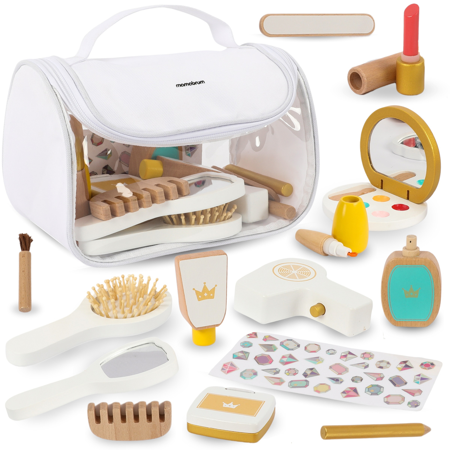 Set de maquillaje para niños - neceser de maquillaje + accesorios de madera, 15 artículos