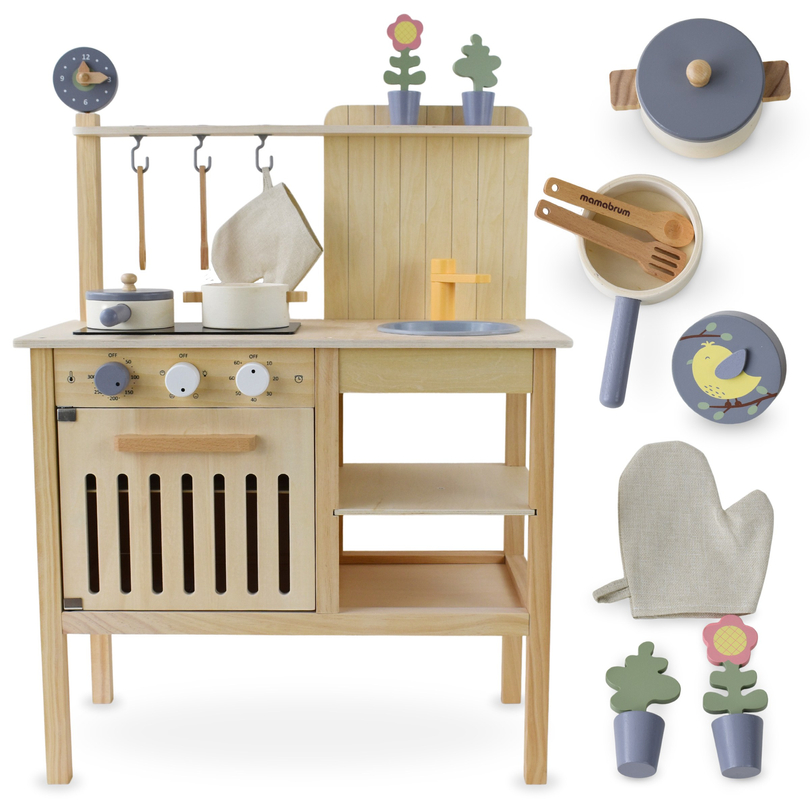Cocina de jardín de madera con accesorios - boho natural