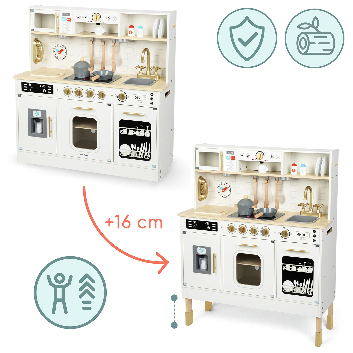 Cocina interactiva de madera XXL con accesorios e iluminación LED - dos niveles