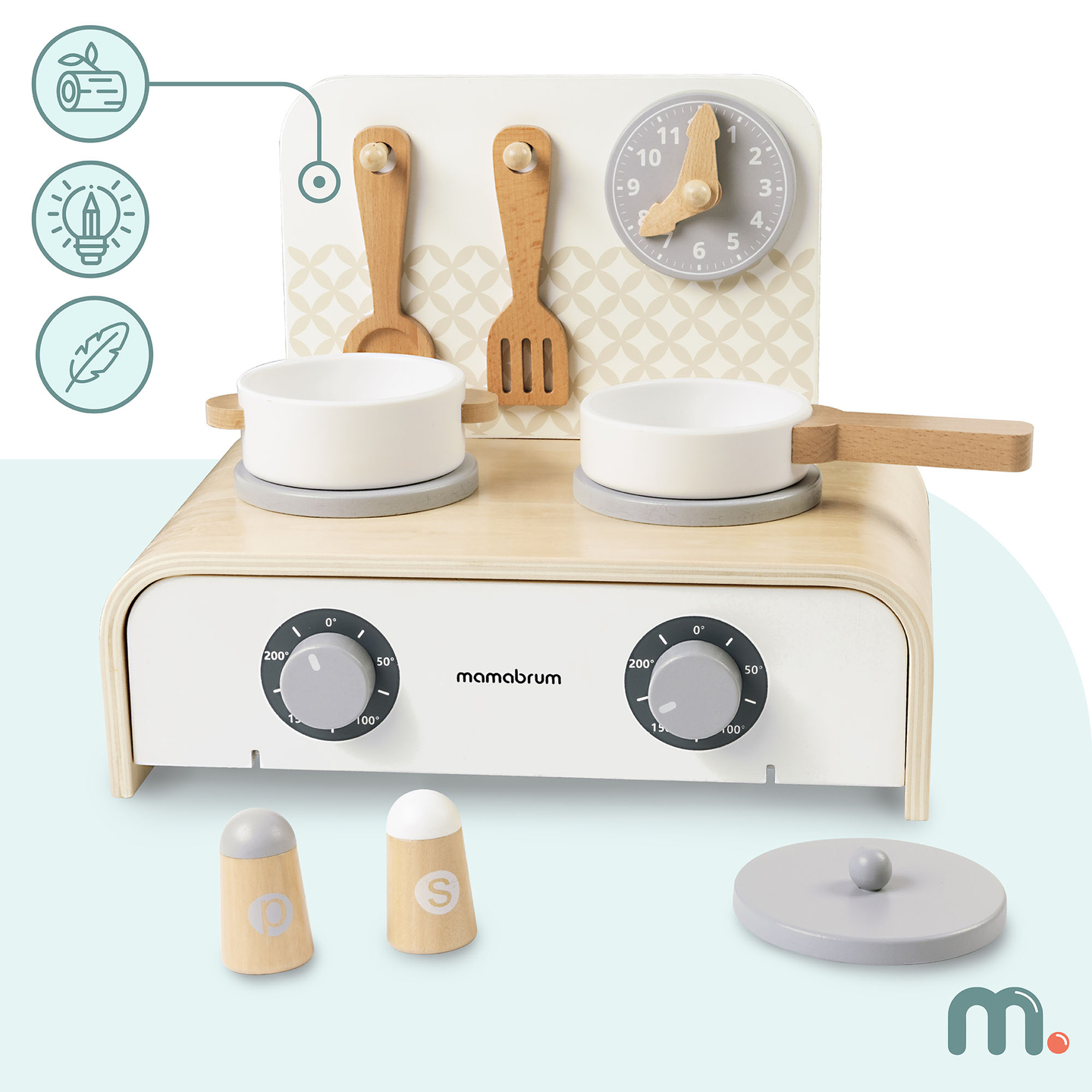 Cocina plegable de madera Mamabrum para niños: juego con ollas, accesorios de cocina y almacenaje
