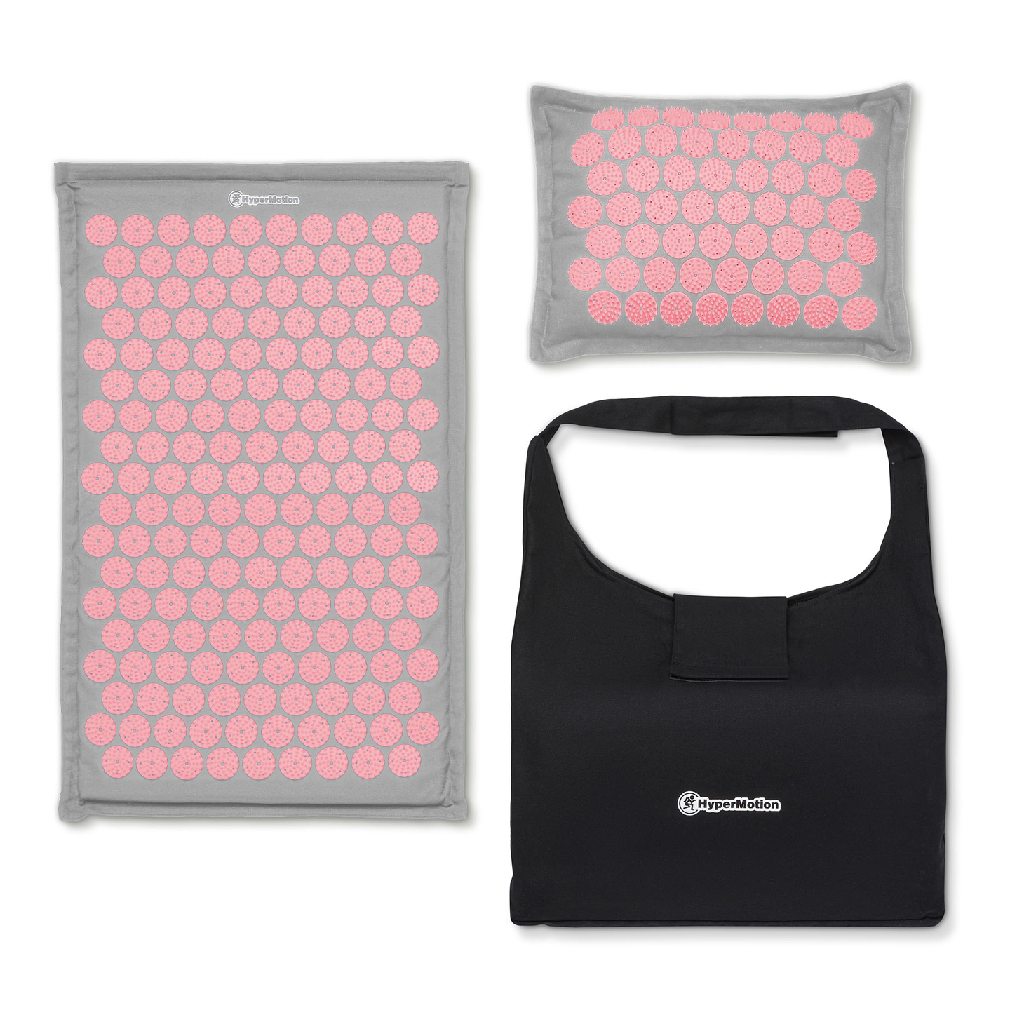 Esterilla de acupresión de lino ecológico con fibra de coco y cojín de trigo sarraceno – 68 cm HyperMotion gris y rosa