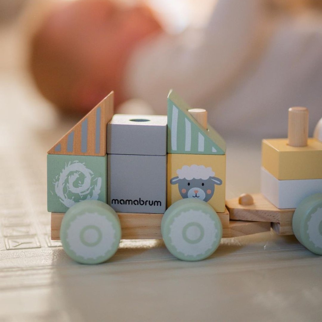 Tren de madera con bloques para niño - Granja