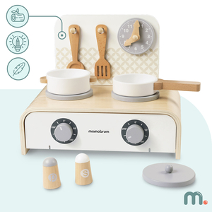 Cocina plegable de madera Mamabrum para niños: juego con ollas, accesorios de cocina y almacenaje