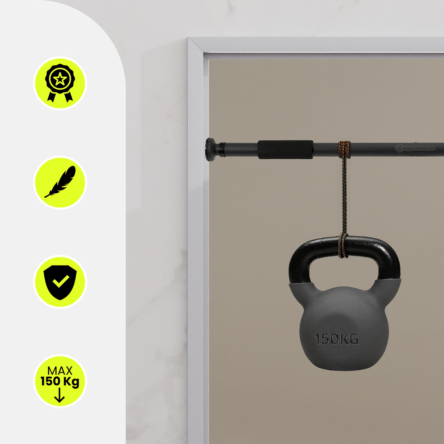 Barra de dominadas ajustable HyperMotion 80-130 cm, 150 kg, negra