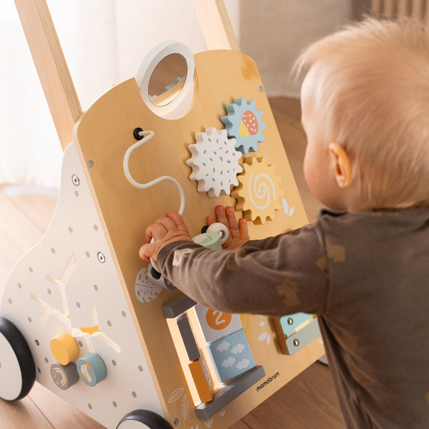 Andador educativo de madera 8en1 / empujador de bebés - tablero manipulativo