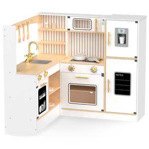 XXXL cocina de esquina interactiva de madera con frigorífico, microondas, horno, lavavajillas y accesorios - blanco