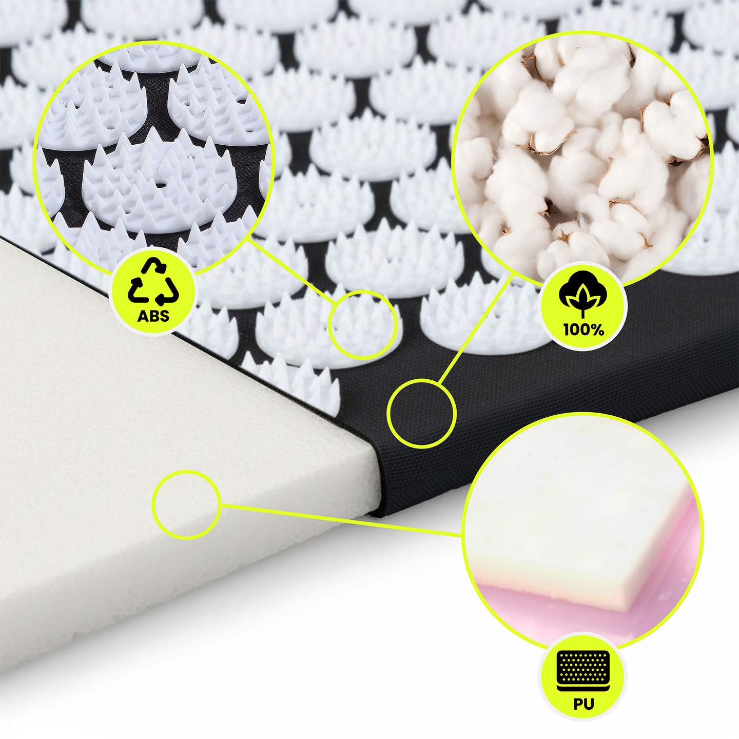 Esterilla de acupresión con almohada y funda - 72 cm HyperMotion blanco y negro