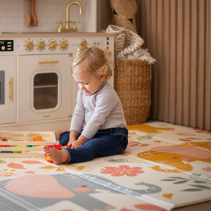 Estera de espuma plegable por las dos caras 180 x 120 x 1cm - Elefantes exóticos/Gris delicado