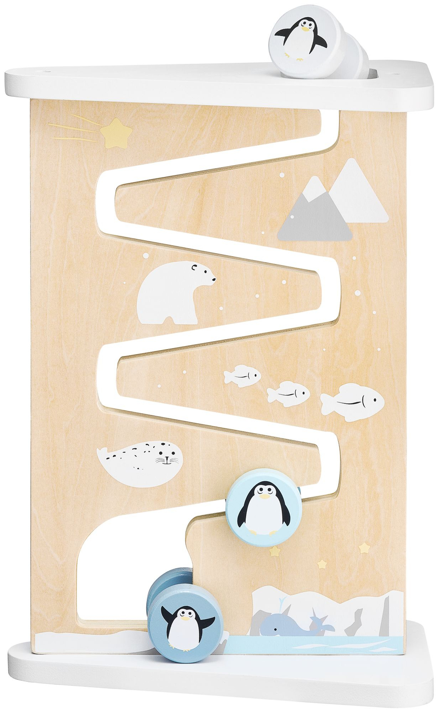 Tablero de manipulación sensorial de madera de doble cara.