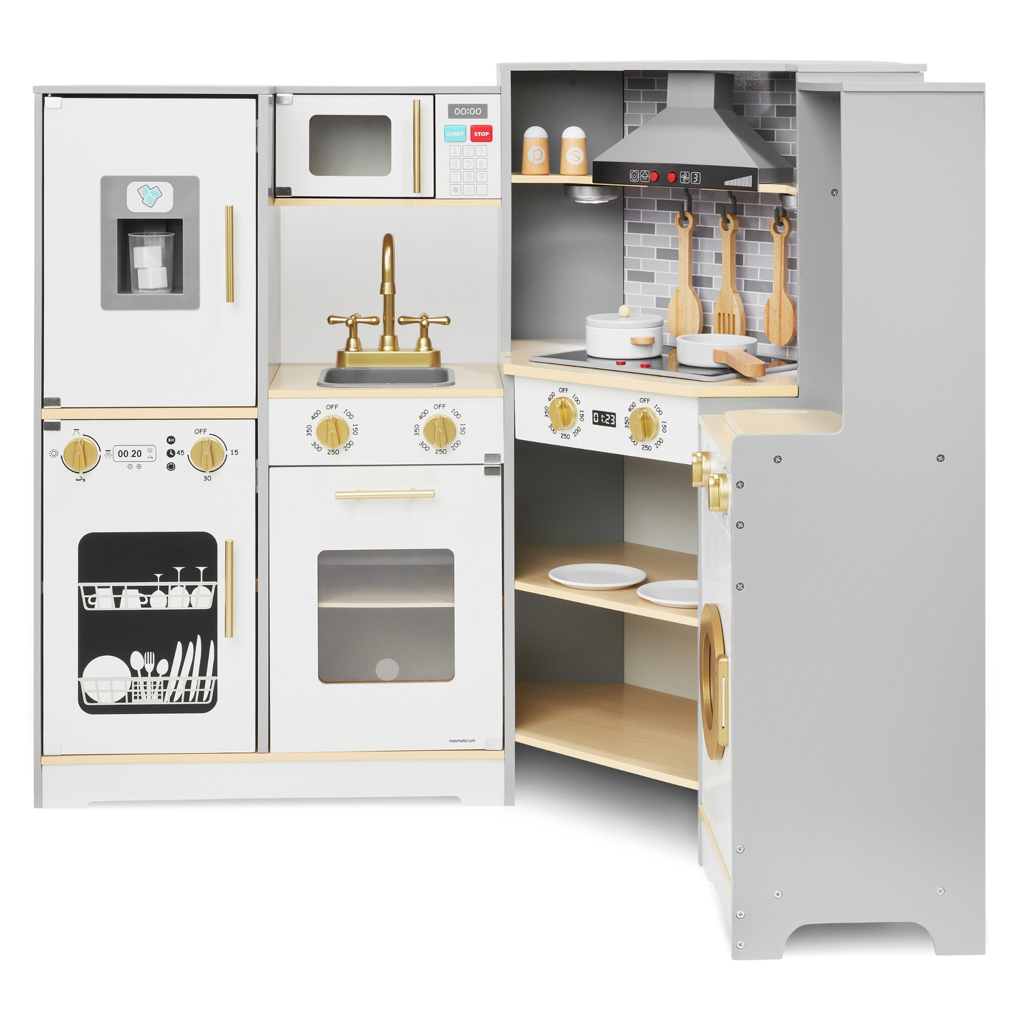 Cocina interactiva de madera XXXL con iluminación LED, campana y accesorios