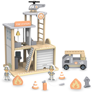 Parque de bomberos de madera con accesorios, parque de bomberos