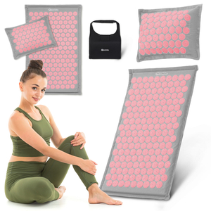 Esterilla de acupresión de lino ecológico con fibra de coco y cojín de trigo sarraceno – 68 cm HyperMotion gris y rosa