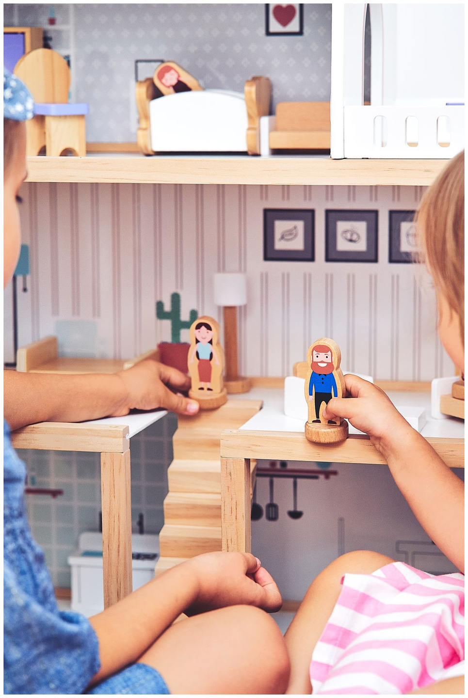 Casa de muñecas de madera blanca con accesorios 18 uds.