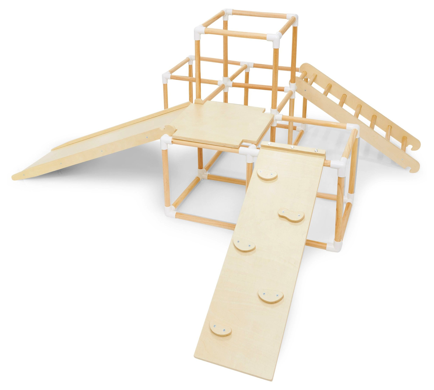 Gran parque infantil de madera XXL: tobogán, escalera, rocódromo, cubos para escalar