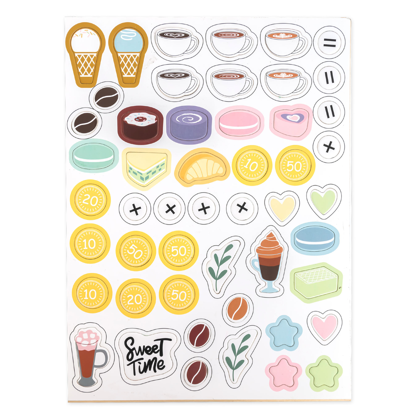 Una gran heladería de madera con pizarra magnética, cafetera y juego de helados y postres: ¡más de 70 piezas!