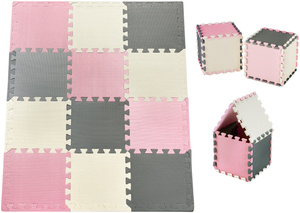 Puzzle de espuma 12 uds. - tapete educativo de espuma 120 x 90 x 1,2 cm con borde - rosa