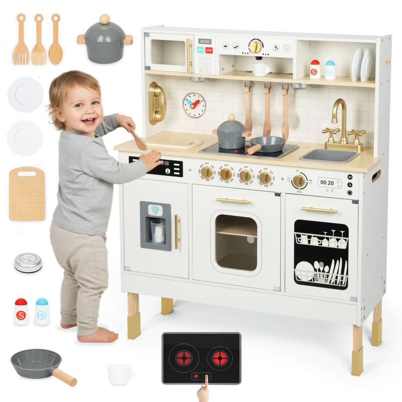 Cocina interactiva de madera XXL con accesorios e iluminación LED - dos niveles