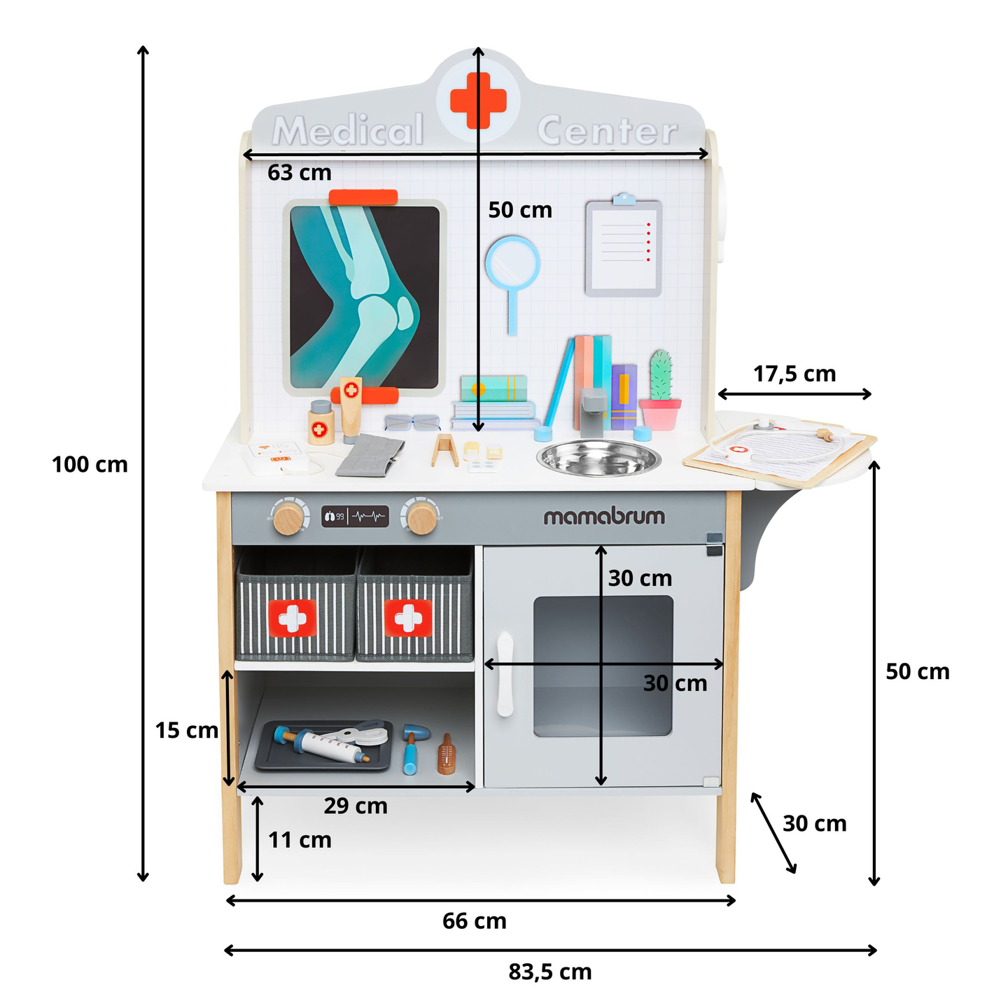 Consultorio médico hospitalario de madera XXL - set de médico con accesorios