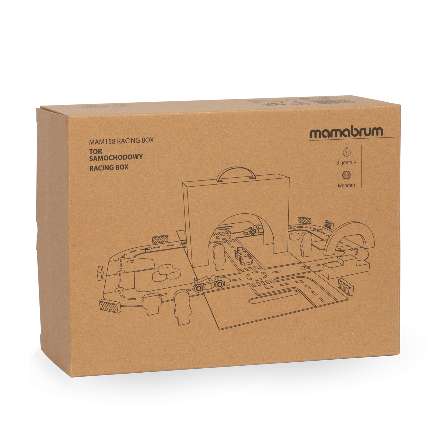 Maleta magnética con pista de carreras, vehículos de madera y accesorios de carretera
