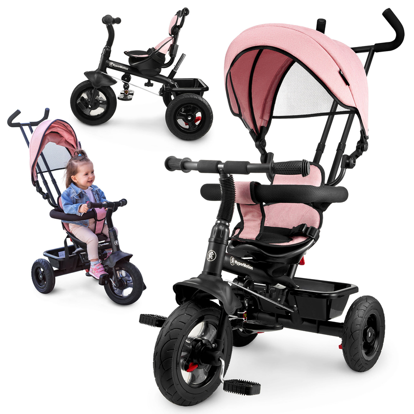 Triciclo para niños de 1 a 4 años - TOBI FREY - rosa - giratorio - ruedas hinchables + empujador