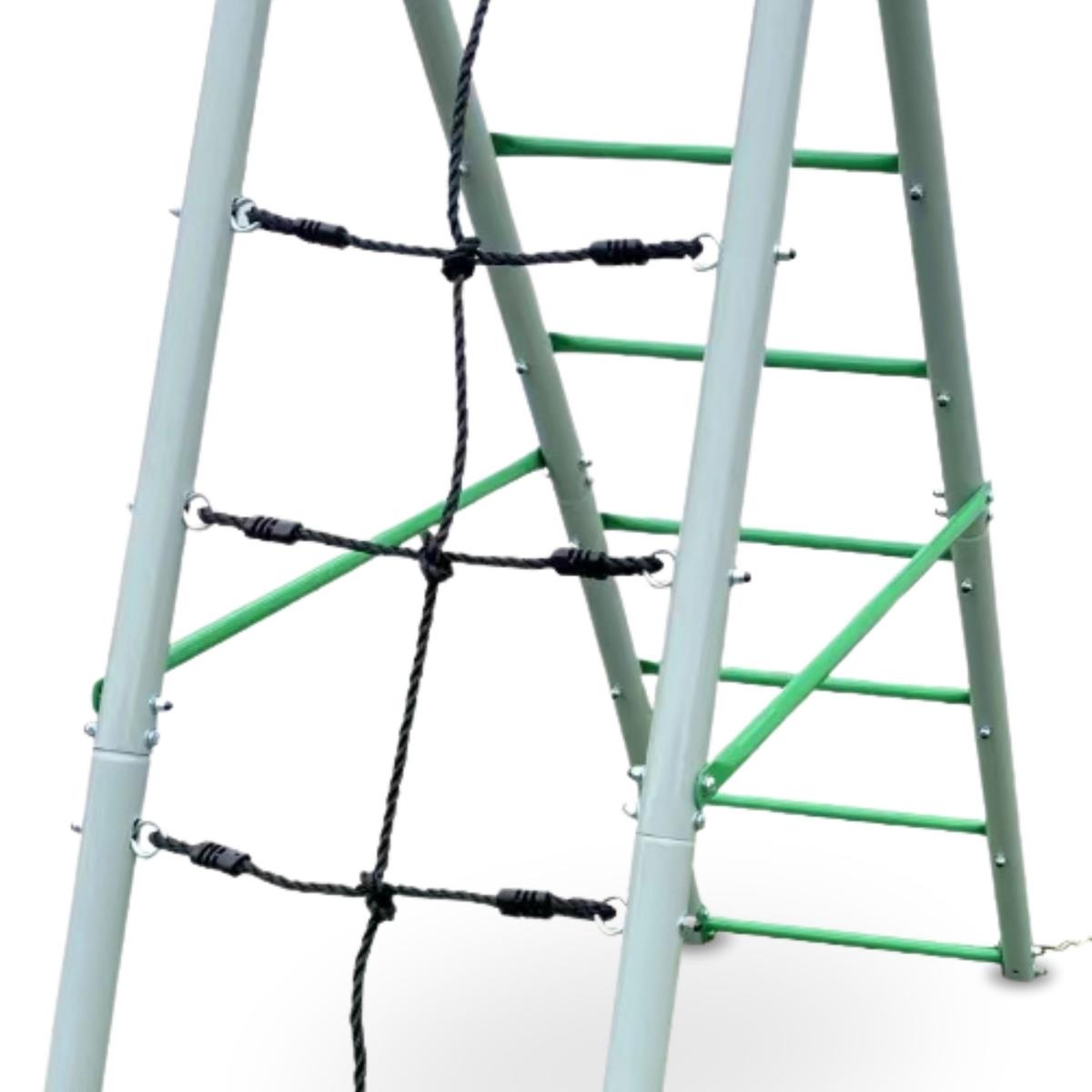 Parque infantil de jardín XL para niños con columpio tipo nido de cigüeña, escalera y red para trepar