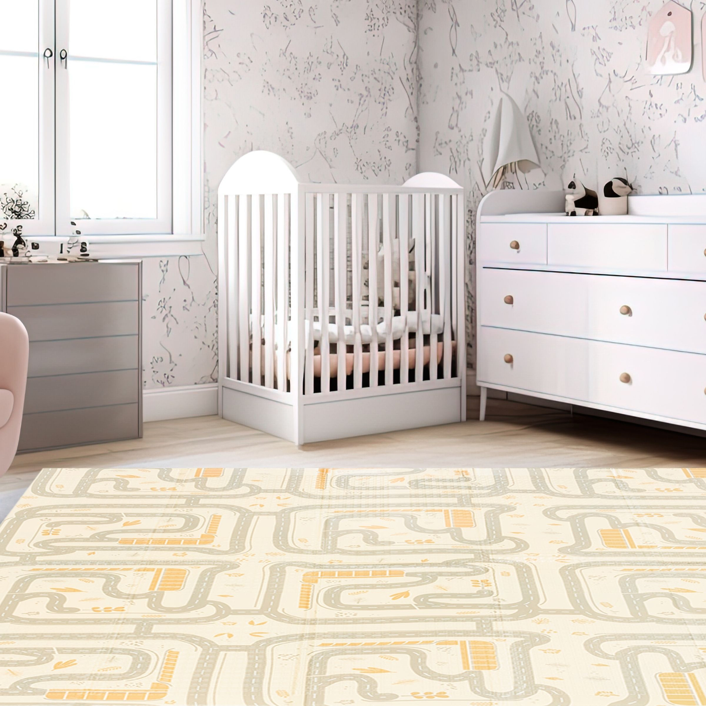 Alfombra de espuma plegable de doble cara 180 x 120 x 1 cm - Bosque Mágico/Calles de Otoño - boho