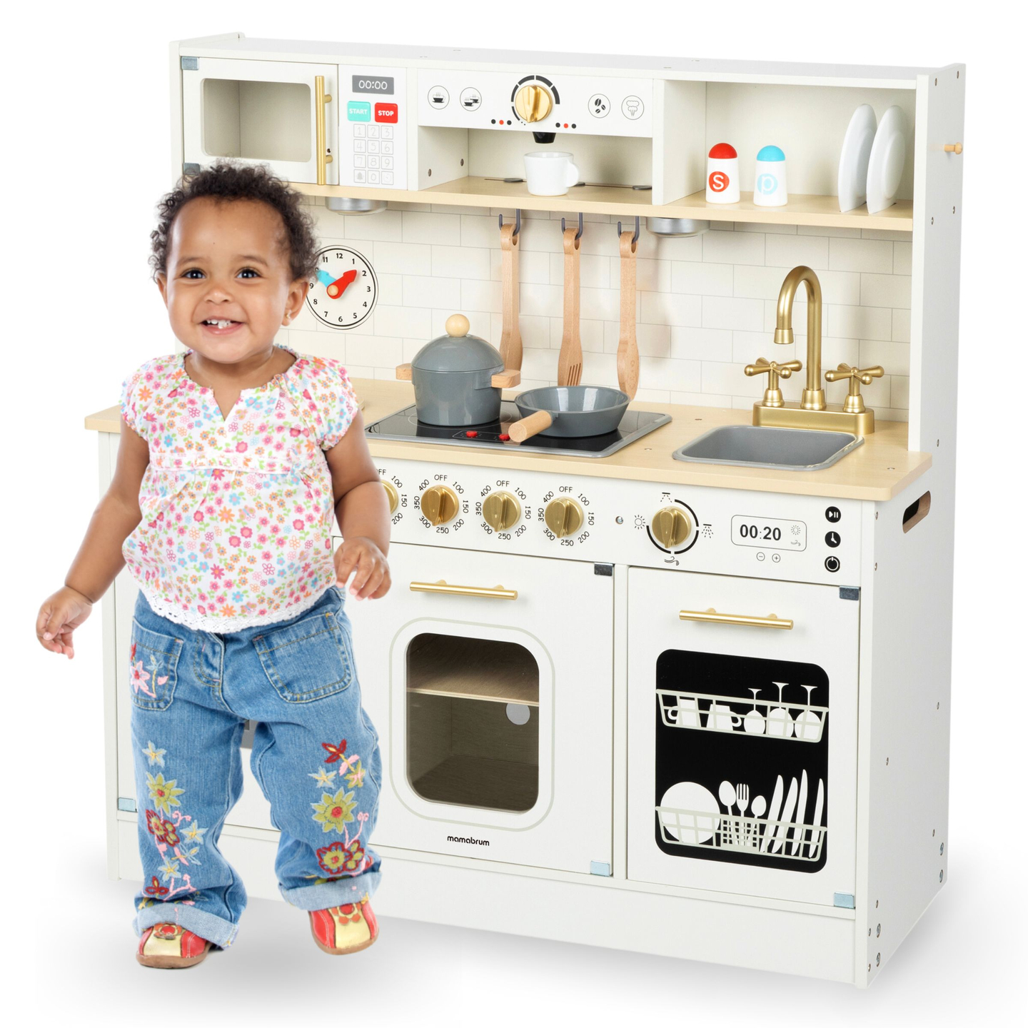 Cocina interactiva de madera XXL con accesorios e iluminación LED - dos niveles