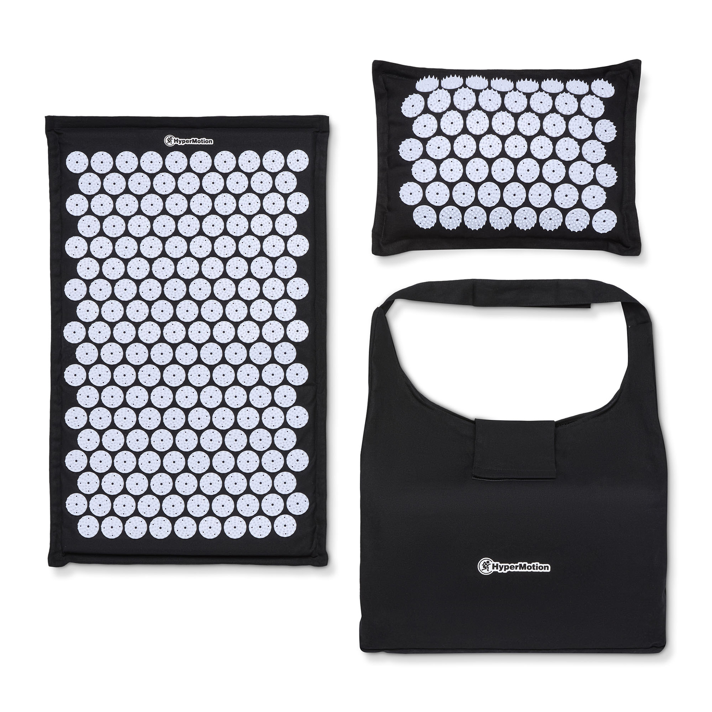 Esterilla de acupresión de lino ecológico con fibra de coco y cojín de trigo sarraceno – 68 cm HyperMotion Blanco y Negro