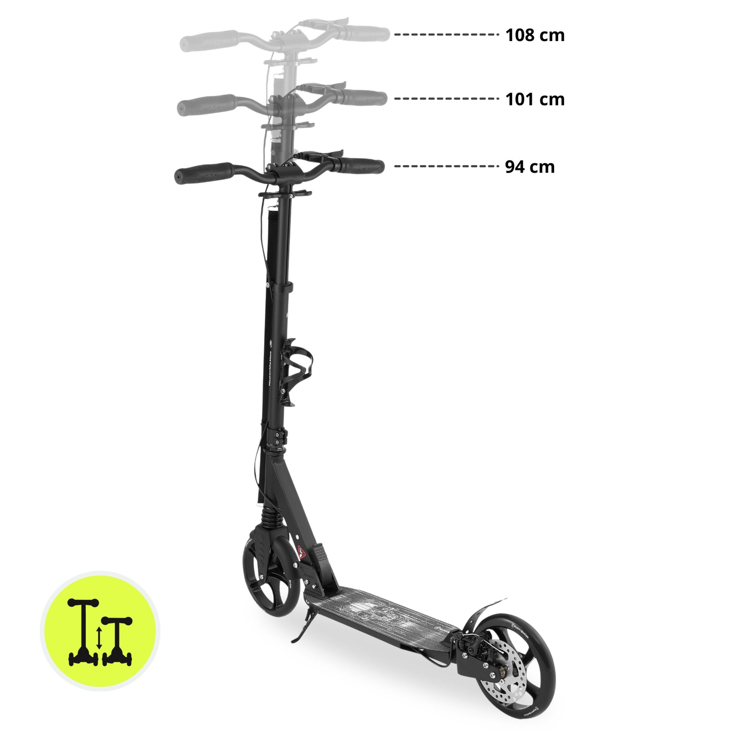 Scooter de dos ruedas para jóvenes adultos - con amortiguador - HyperMotion Skyline - negro, aluminio - 100kg