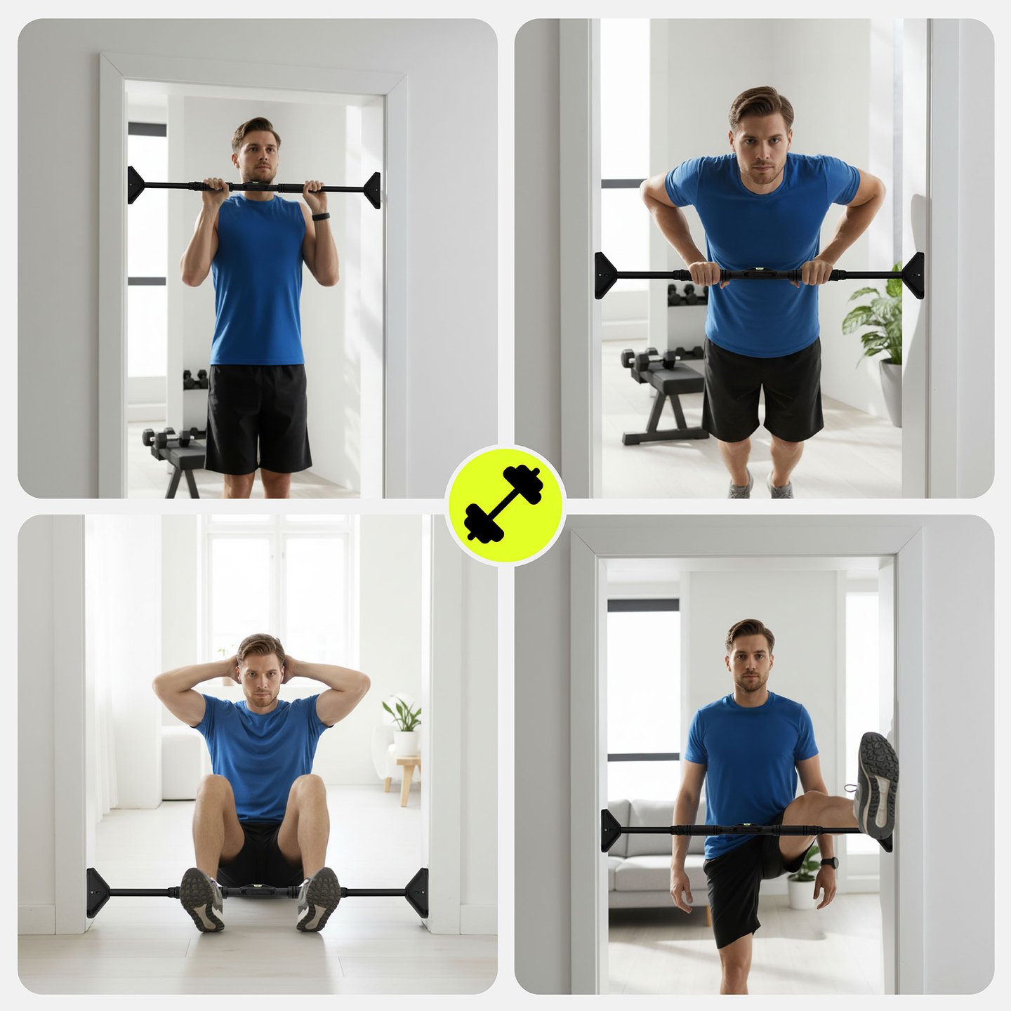 Barra de dominadas ajustable HyperMotion 70-100 cm, 200 kg, negra