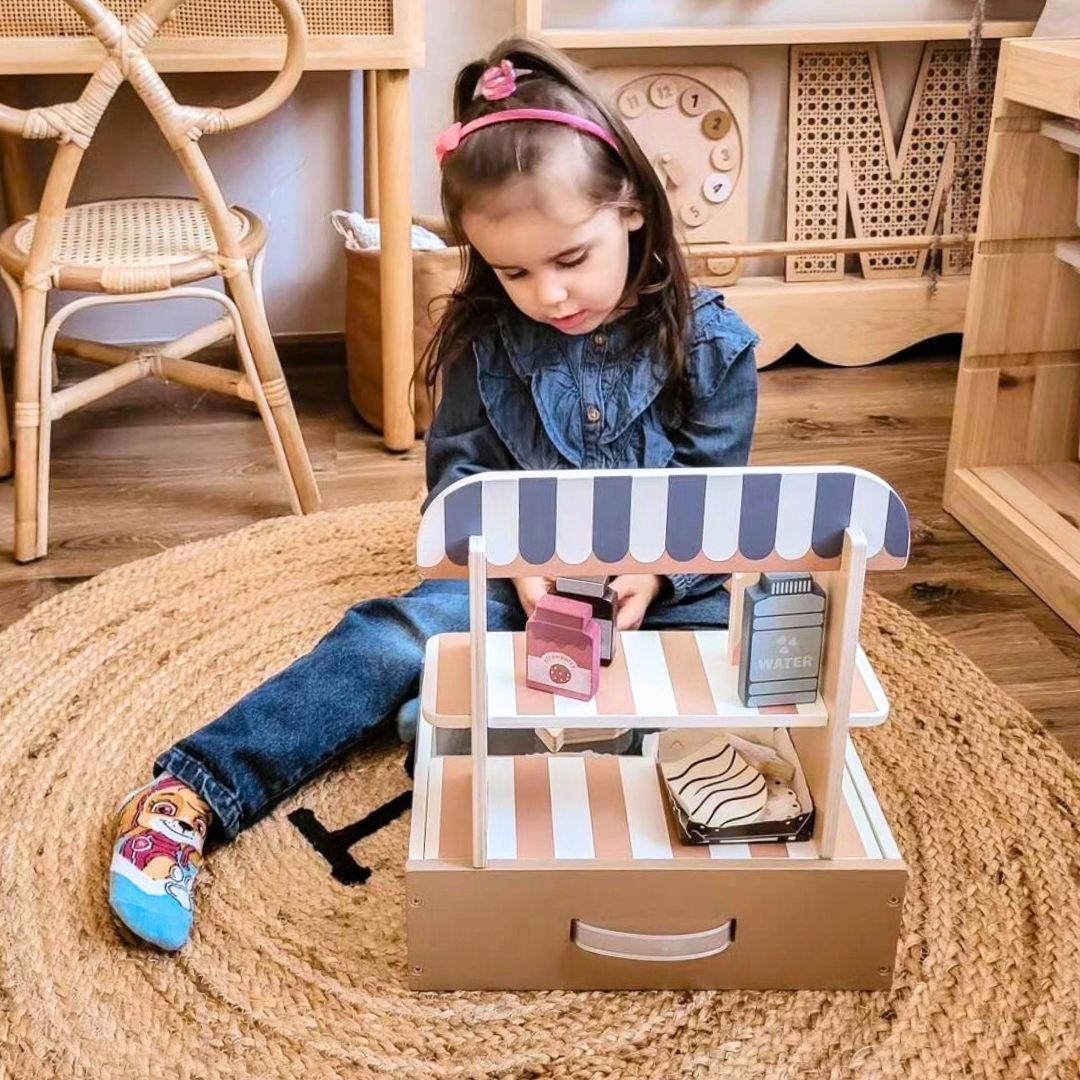 Tienda plegable de madera - cafetería, confitería con accesorios