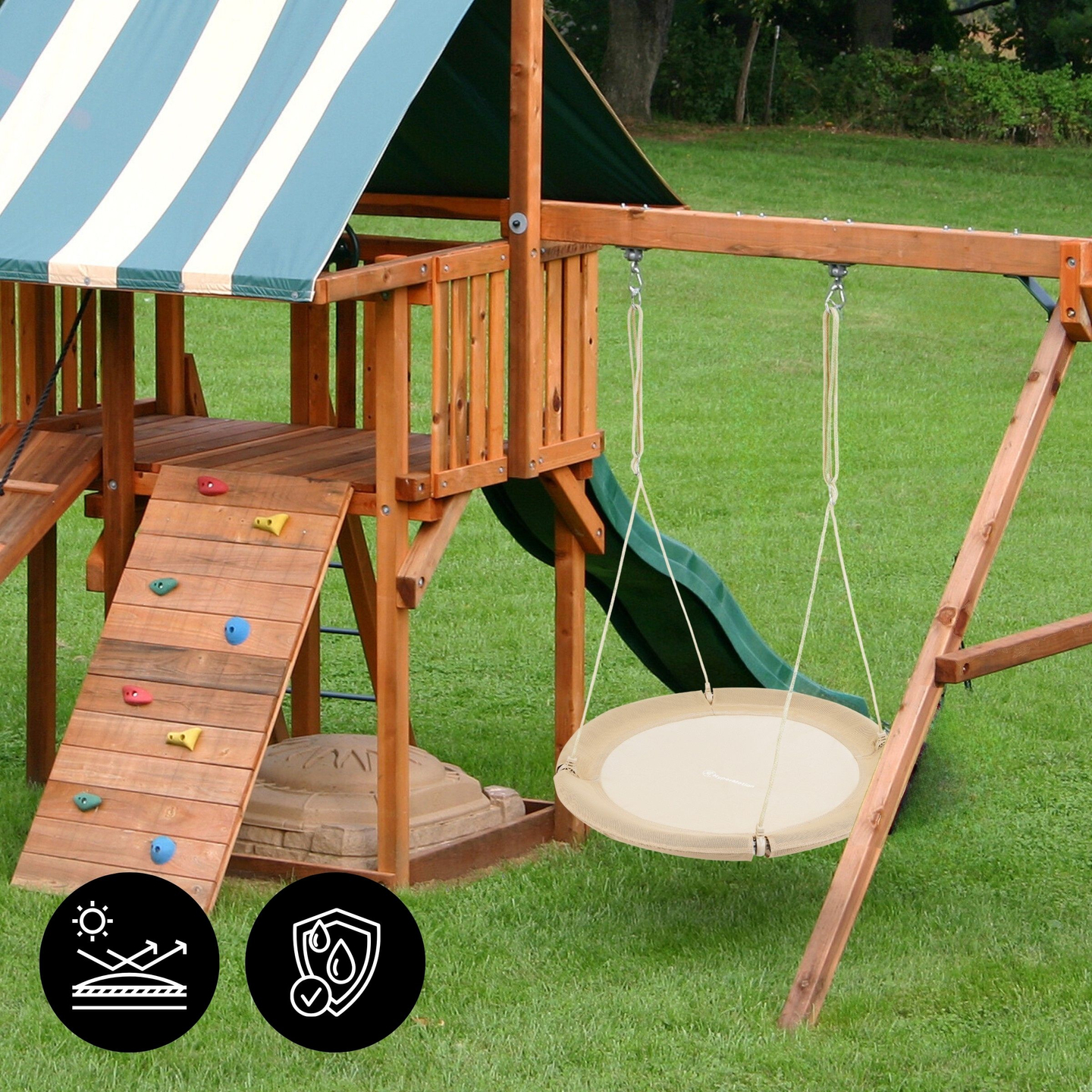 Columpio nido de cigüeña HyperMotion - 100 cm de diámetro, color beige boho