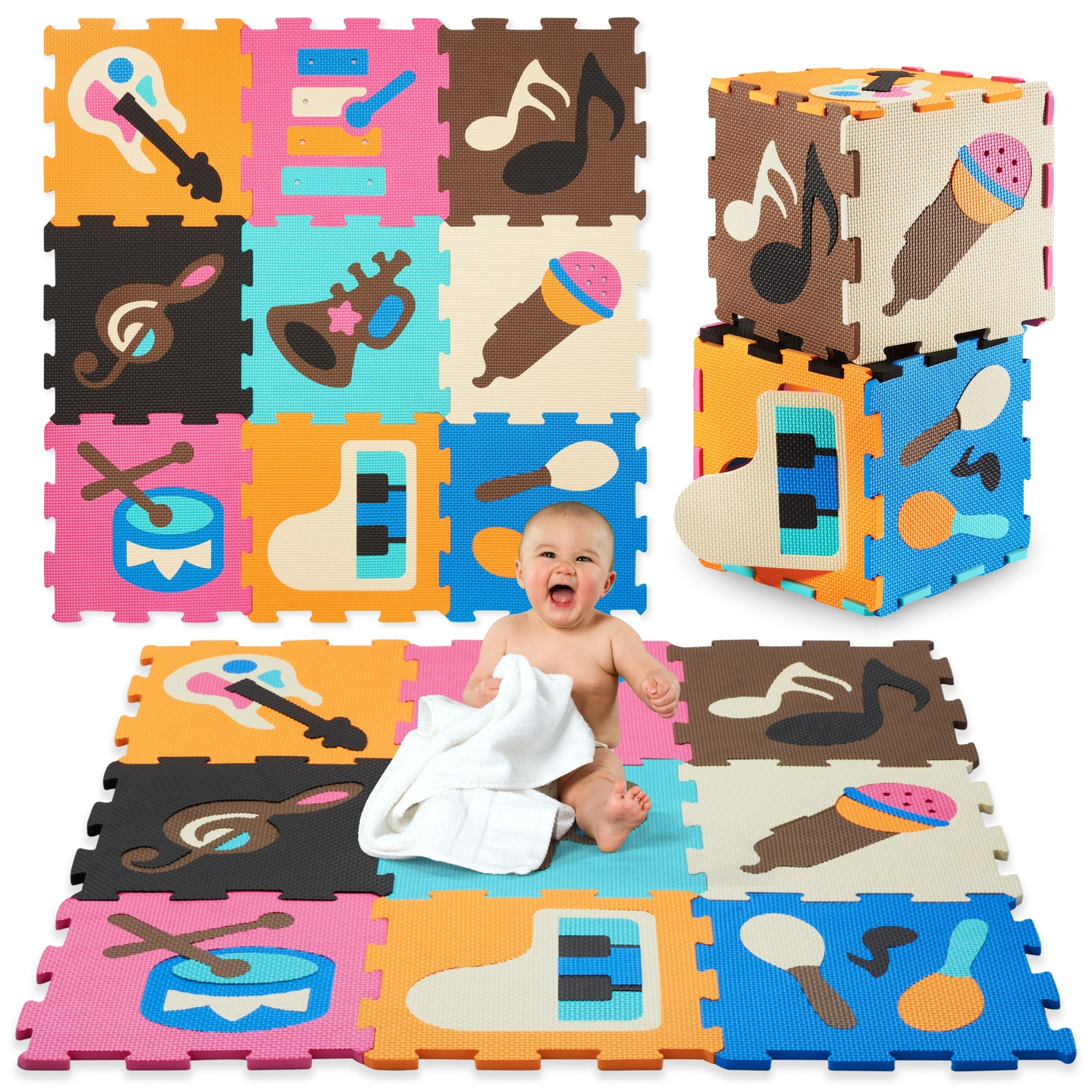 Alfombra educativa rompecabezas de espuma 90 x 90 x 1 cm - espuma EVA - patrón: instrumentos