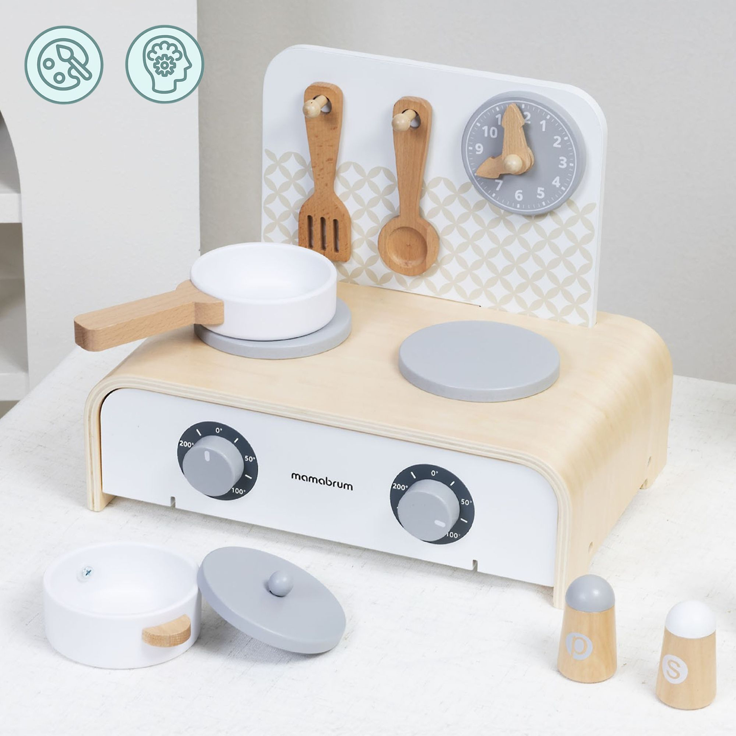 Cocina plegable de madera Mamabrum para niños: juego con ollas, accesorios de cocina y almacenaje