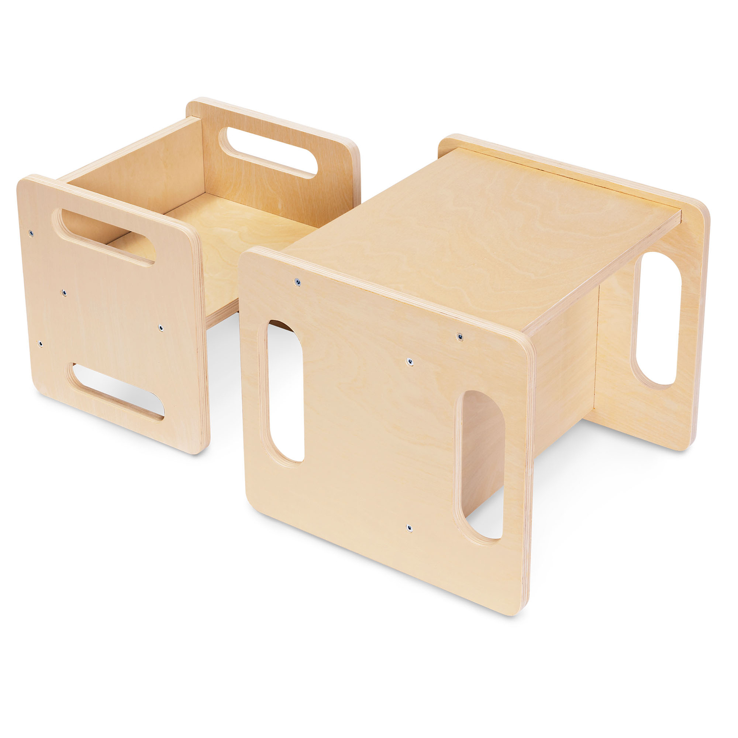 Mesa y silla de madera con función de trampolín: un conjunto Montessori multifuncional para niños