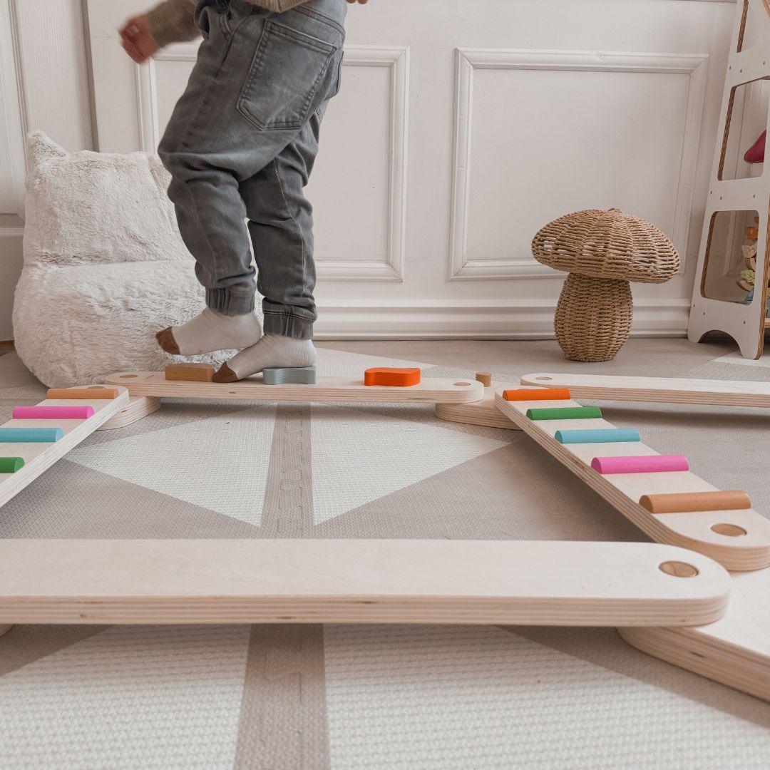 Pista de equilibrio de madera - camino sensorial - 14 elementos