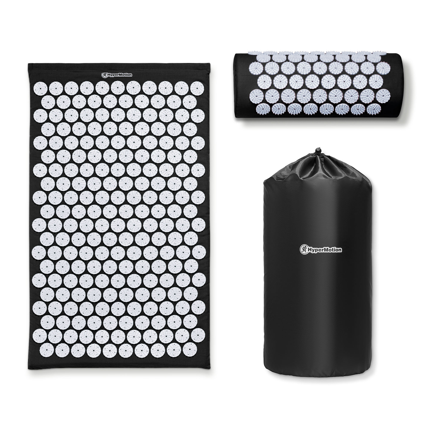 Esterilla de acupresión con almohada y funda - 72 cm HyperMotion blanco y negro