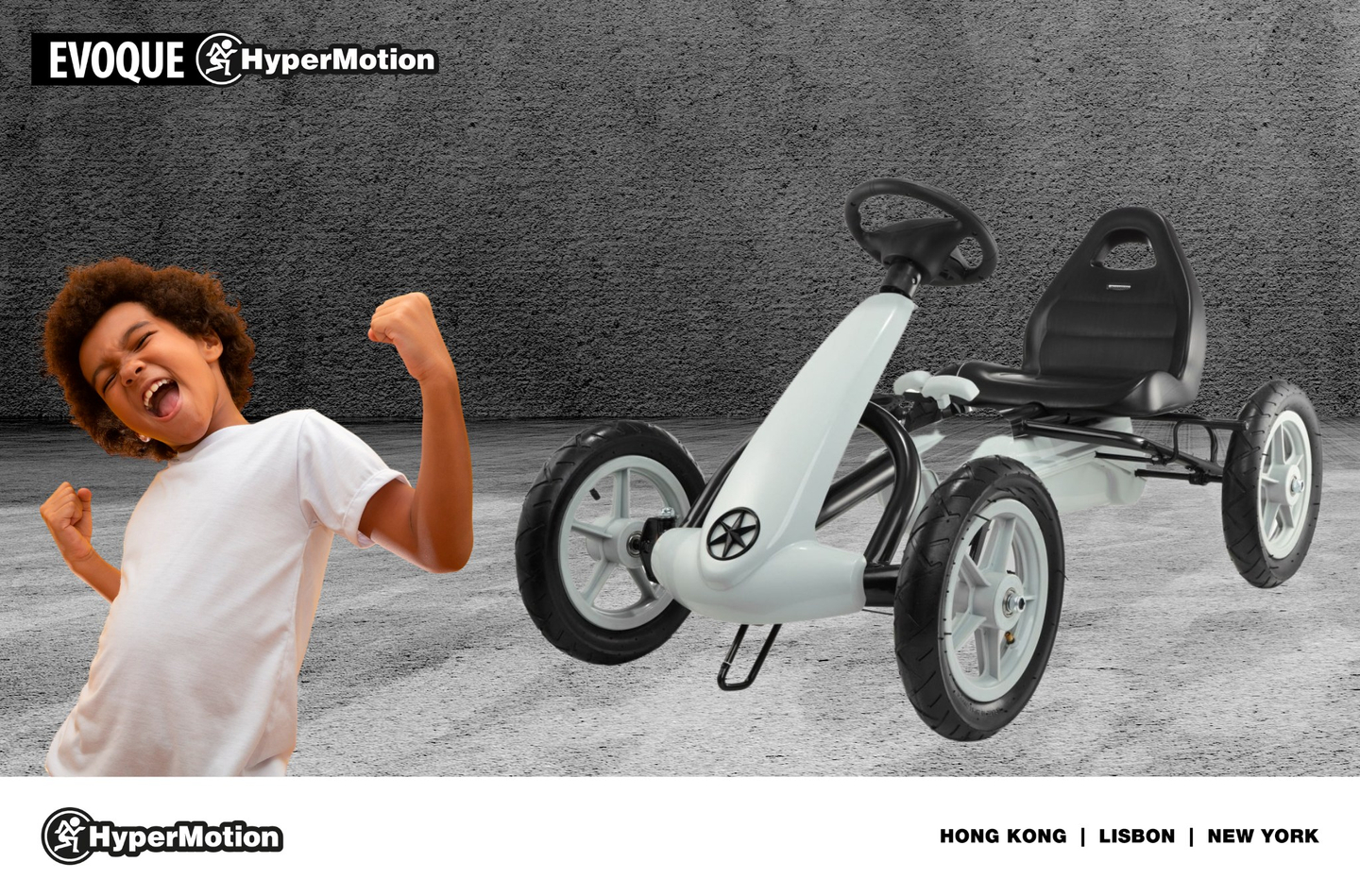 Kart de pedales EVOQUE para niños - correpasillos para niños de 5 a 8 años - gris