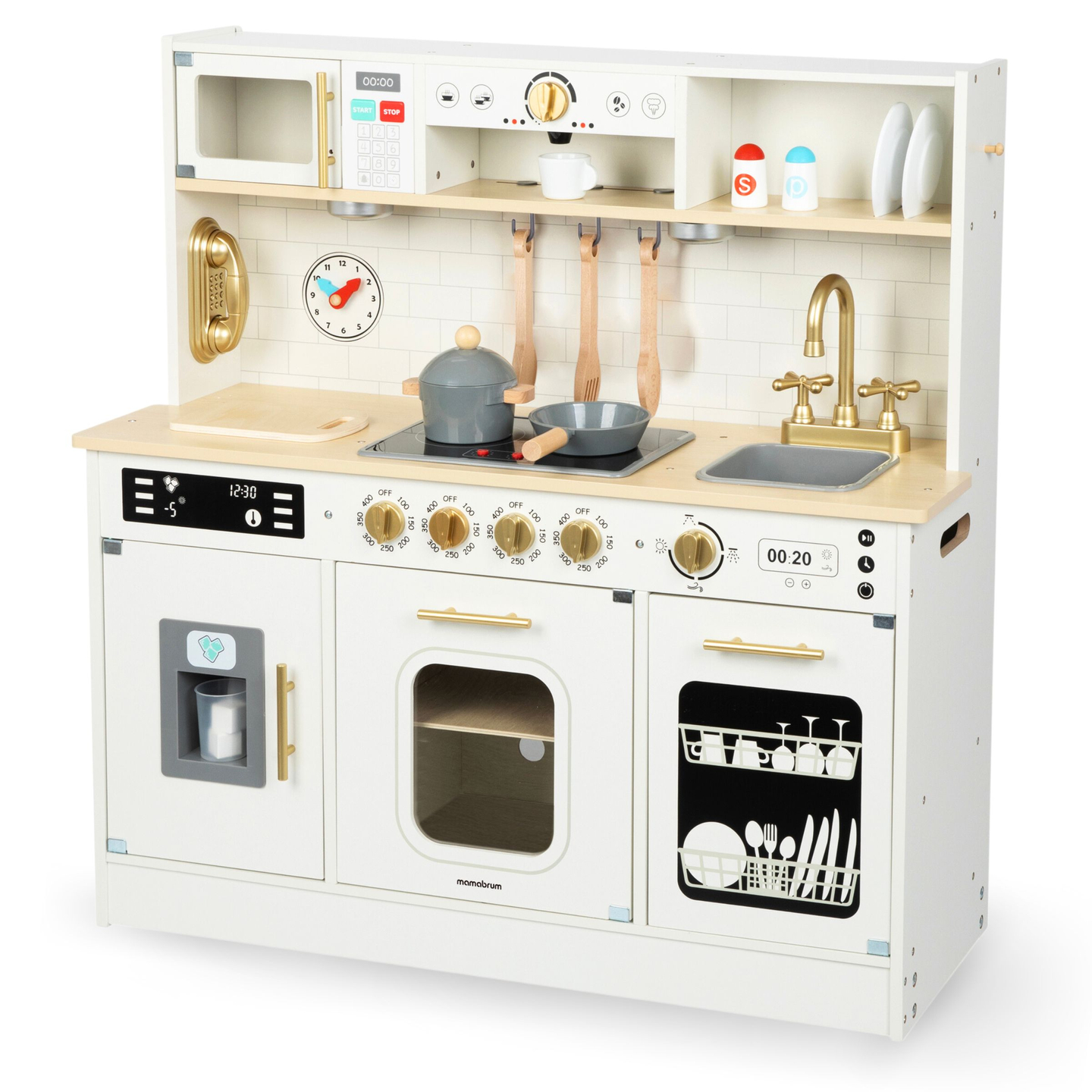 Cocina interactiva de madera XXL con accesorios e iluminación LED - dos niveles