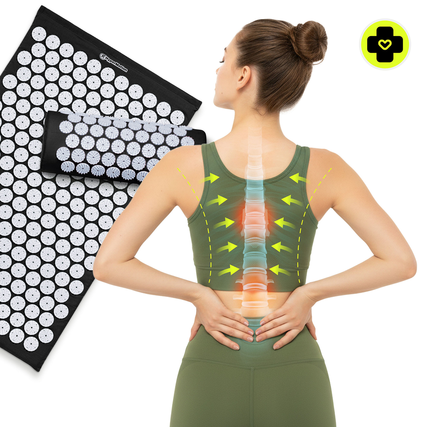 Esterilla de acupresión con almohada y funda - 72 cm HyperMotion blanco y negro