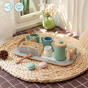 Juego de té grande de madera con bandeja - 18 unidades