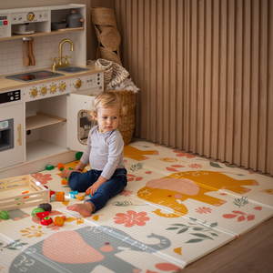 Estera de espuma plegable por las dos caras 180 x 120 x 1cm - Elefantes exóticos/Gris delicado