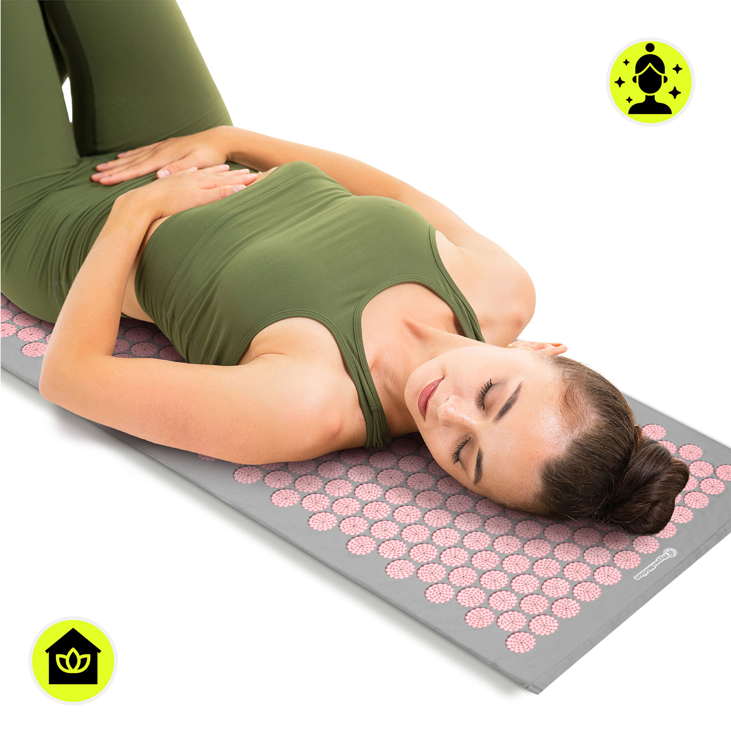 Esterilla de acupresión grande con almohada y funda - 130 cm HyperMotion gris y rosa