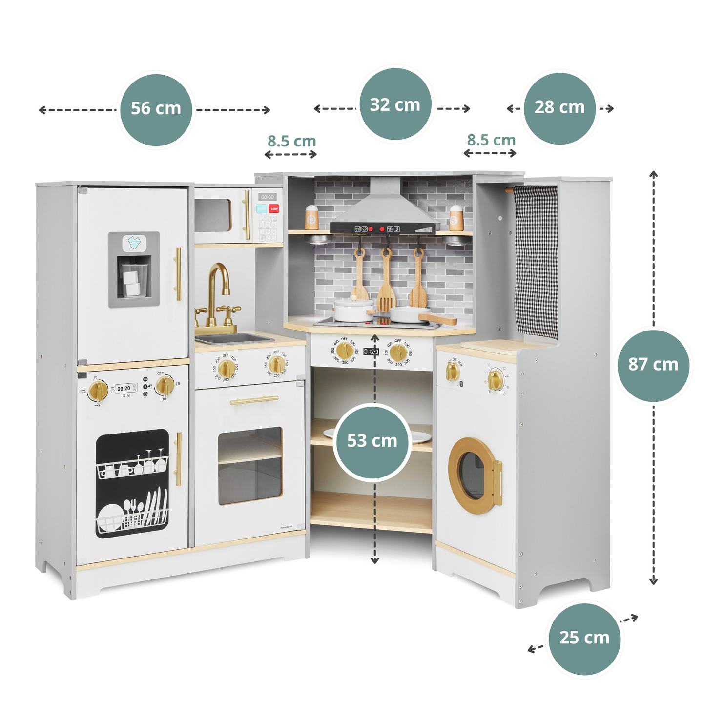Cocina interactiva de madera XXXL con iluminación LED, campana y accesorios