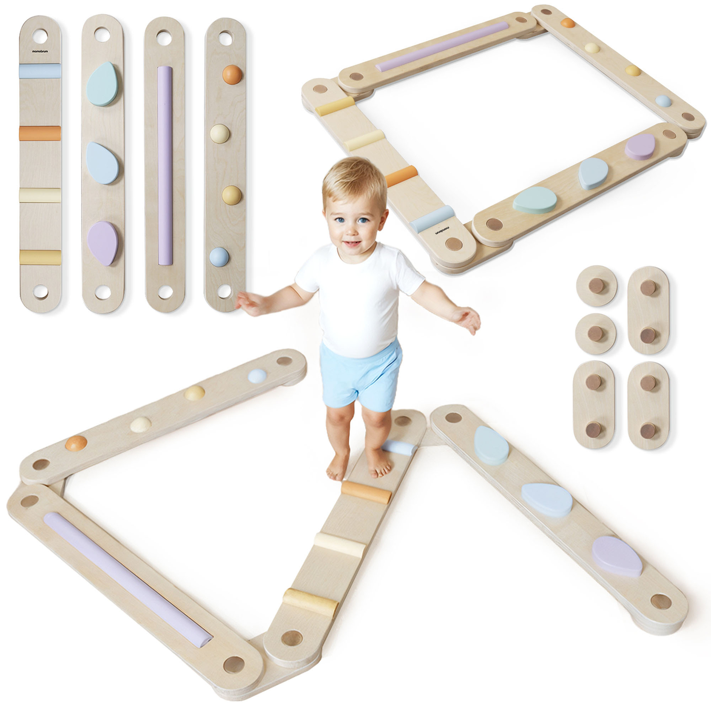 Gran recorrido sensorial de madera - pista de equilibrio - 9 elementos